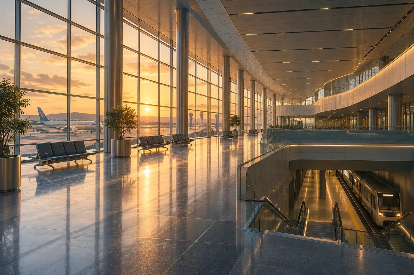 Illustration of an airport terminal scene